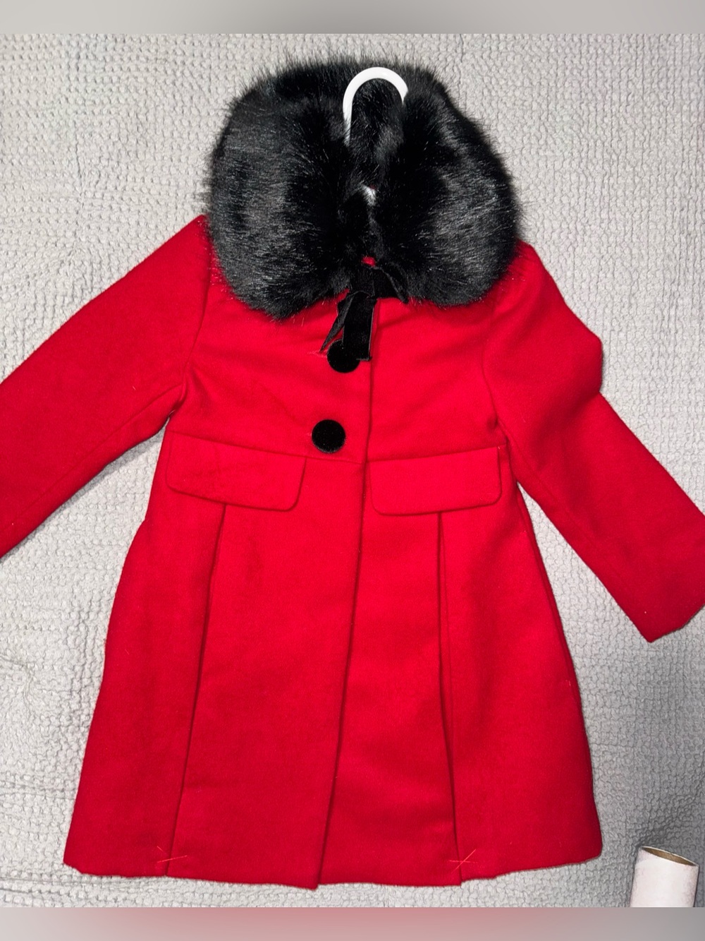 EDGEHILL COLLECTION Wool Double Breasted Dress Pea Coat Red w Fur Trim 2/3T